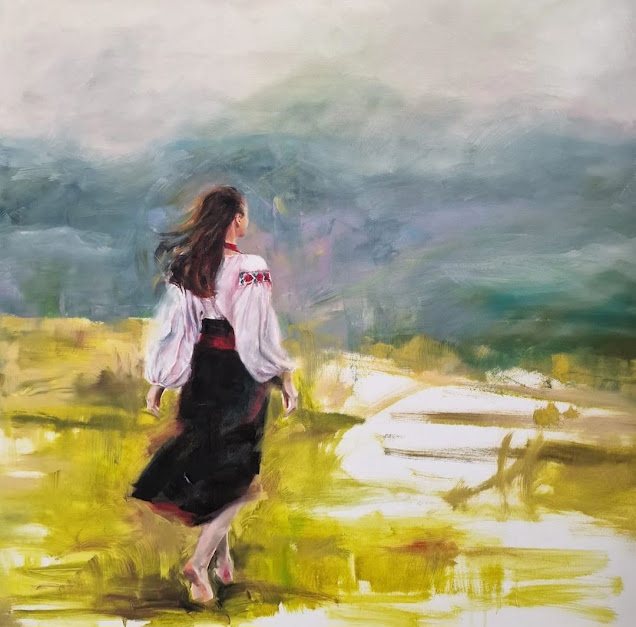 Girl with Romanian blouse, painting by Mirela Patras