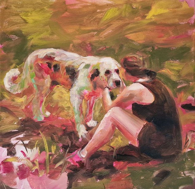White dog, painting by Mirela Patras