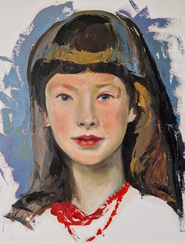 Red beads, painting by Mirela Patras